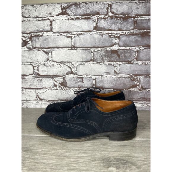 Saks Fifth Ave Blue Suede Leather Wingtip Oxfords Lace Up Shoes Men’s 8M US/41EU - Picture 11 of 16